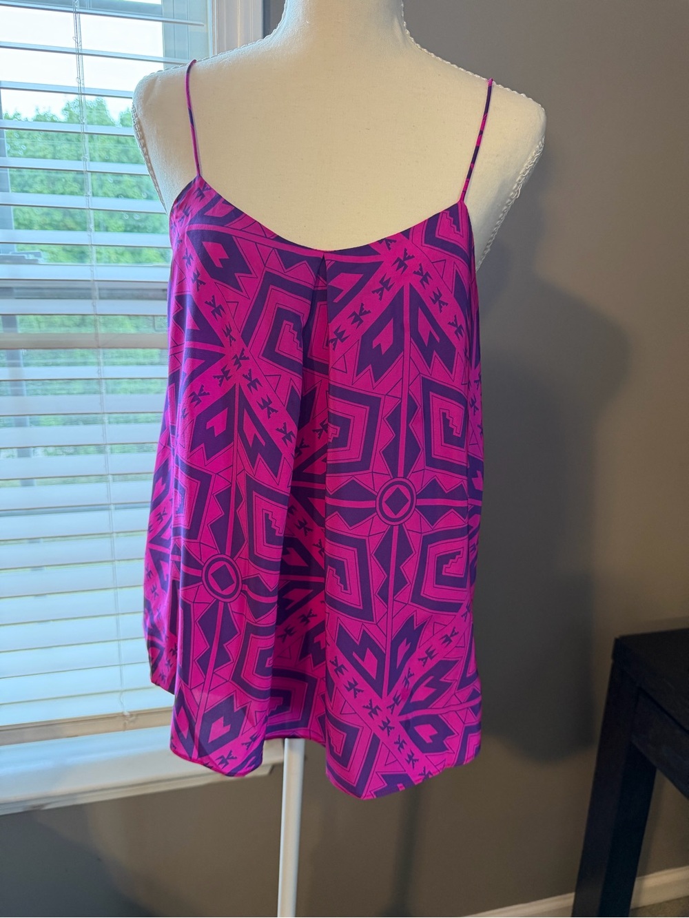 Amanda Uprichard Pink and Navy Geometric Slip Cami